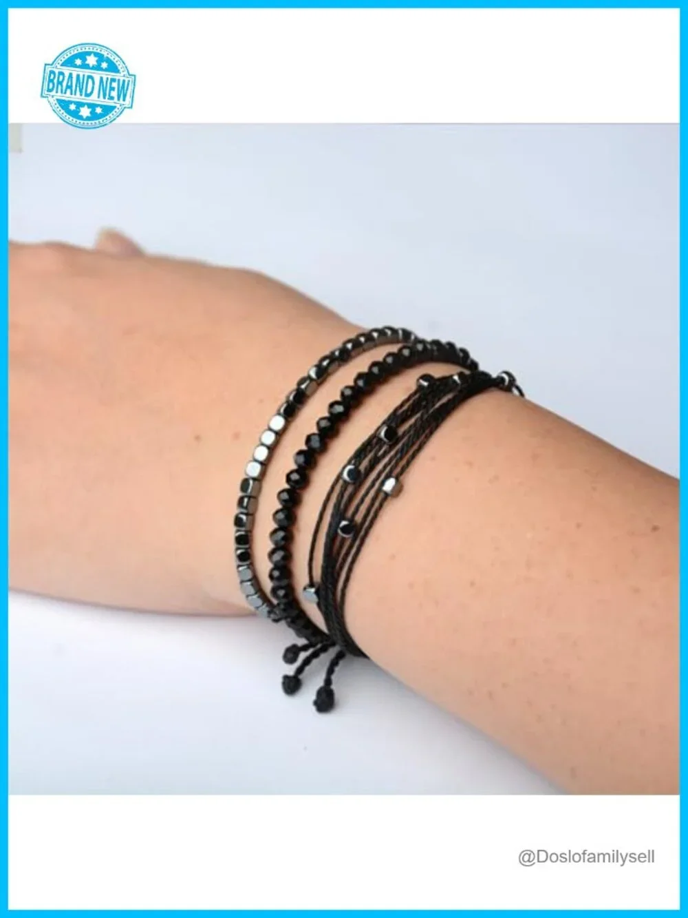3 Pcs Handmade Adjustable Rope Bracelet Set with Hematite and Glass Beads